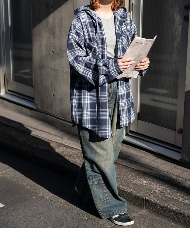 WEGO ヴィンテージウォッシュバギーカーゴパンツ デニム中濃加工色