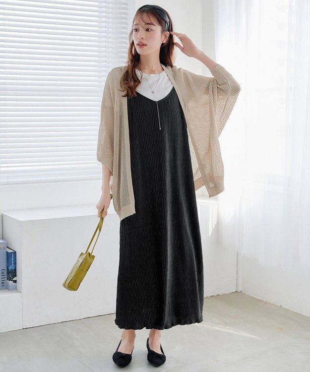 Tiaclasse 【新色追加】メッシュ編みニットドルマンカーディガン ライトベージュ