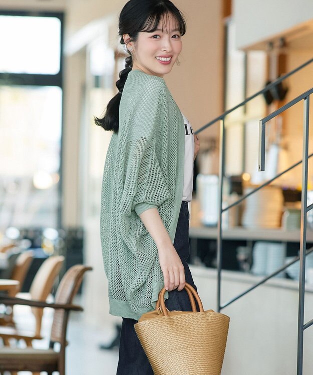 Tiaclasse 【新色追加】メッシュ編みニットドルマンカーディガン ミント