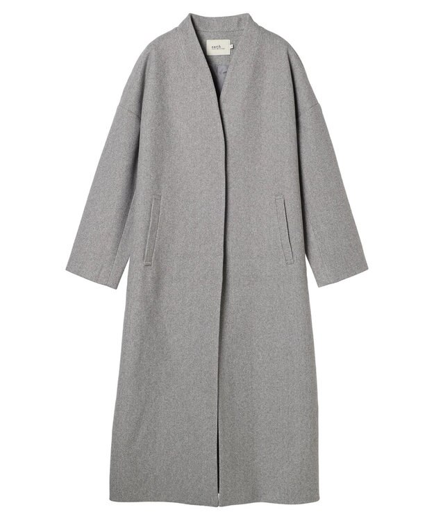 earth music&ecology Ｖネックノーカラーコート Gray Mixture