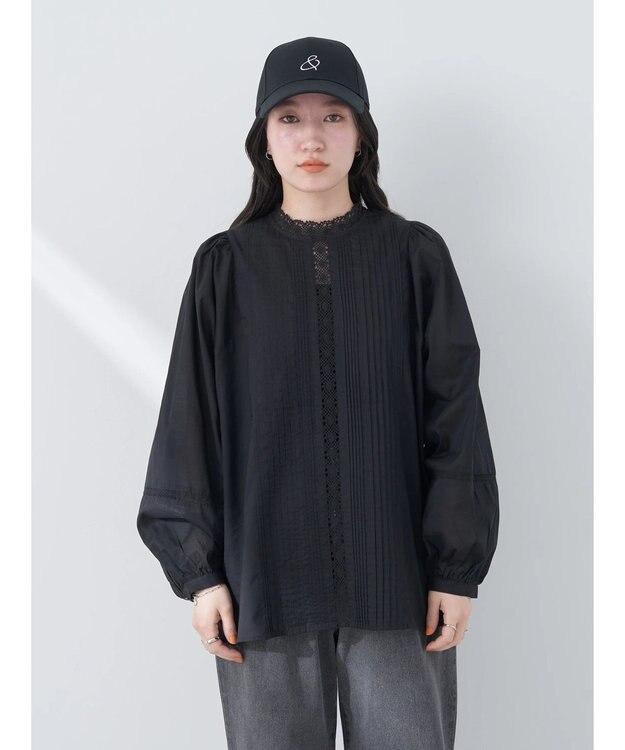 earth music&ecology ピンタックレースブラウス Black