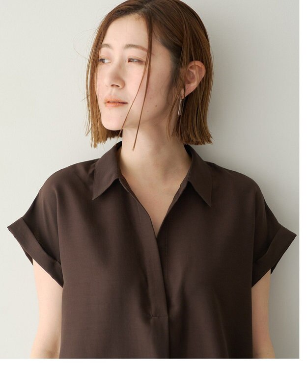 YECCA VECCA 裾レーススキッパーシャツ Brown