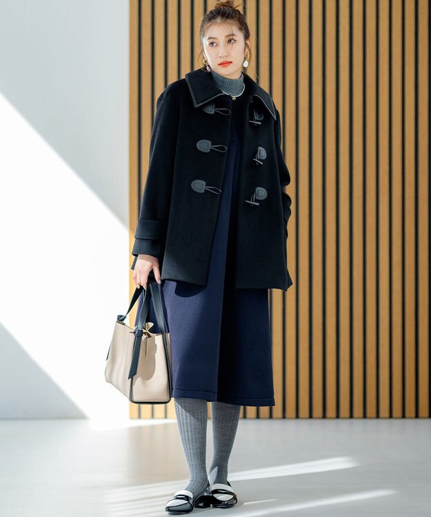 組曲 バイカラーダッフル ウールコート ブラック系