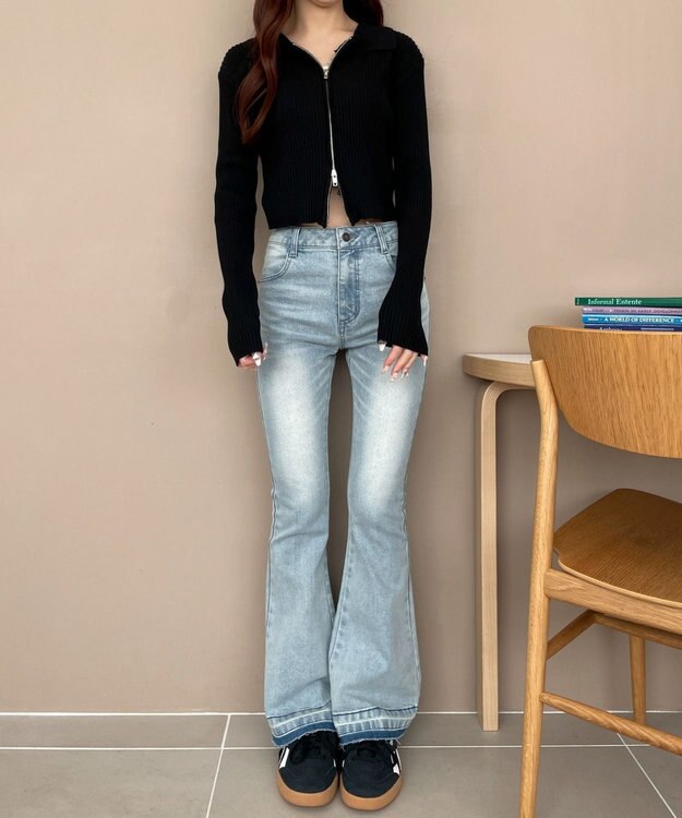 WEGO ローライズフレアデニムパンツ デニム淡加工色