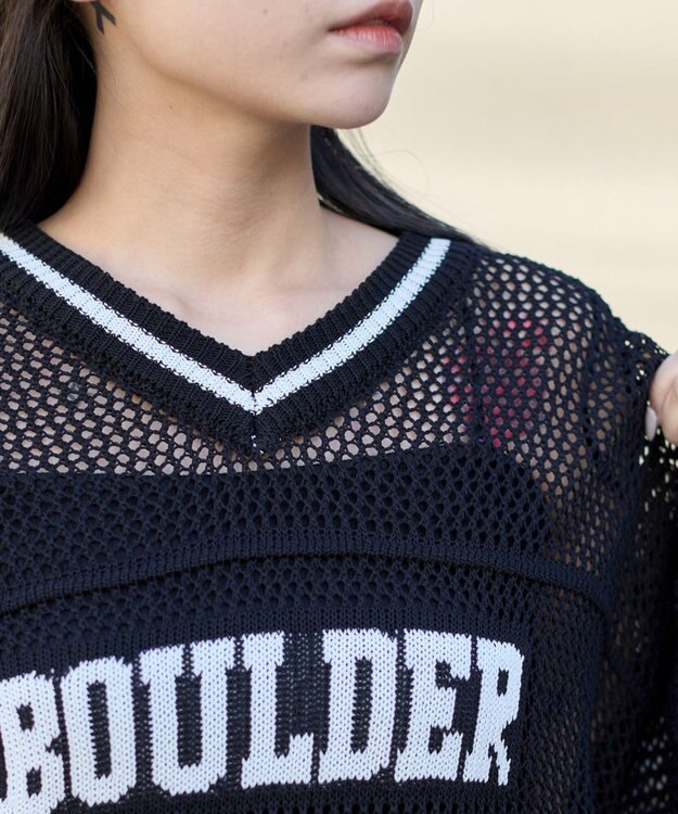 WEGO ナンバリングメッシュニットプルオーバー ブラック