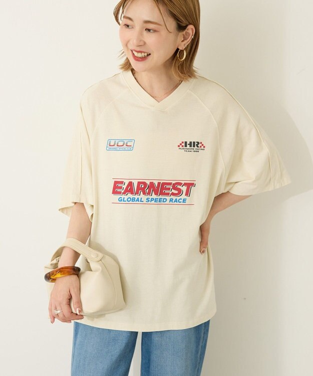AMERICAN HOLIC ピグメントレーシングプリントTシャツ Off White