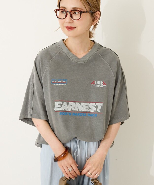 AMERICAN HOLIC ピグメントレーシングプリントTシャツ Charcoal Gray