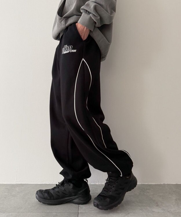 WEGO 【ウエストゴム】パイピングスウェットパンツ ブラック