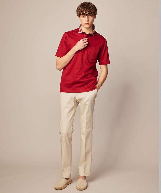 JOSEPH ABBOUD 【リネン素材/清涼感/吸水速乾】リネンハニカム 半袖 ポロシャツ レッド系