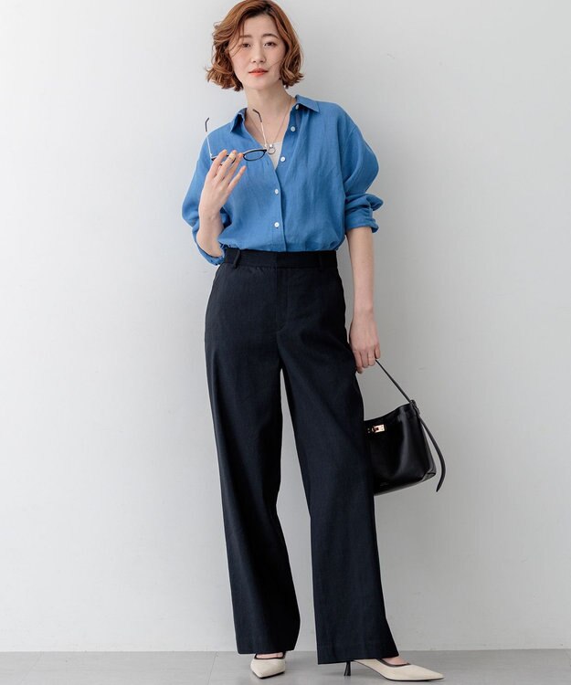 23区 【先行予約】LIBECOリネン ベーシック シャツ ブルー系