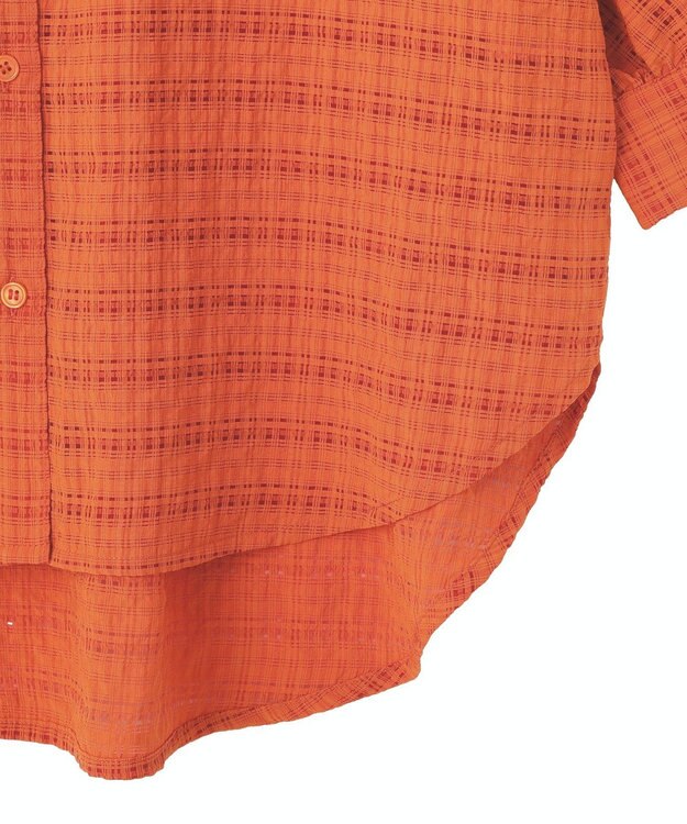 Green Parks シアーチェック７分袖シャツ Orange