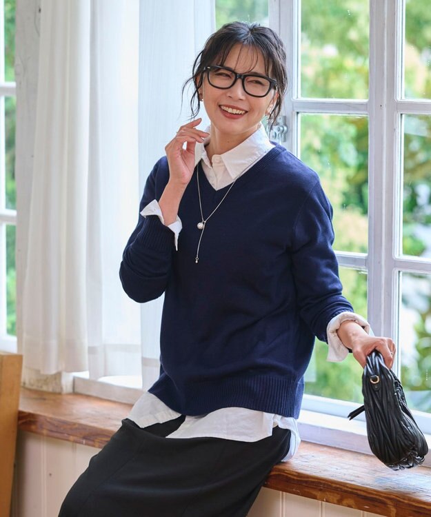 WEGO 【WEB限定/2025年秋冬新作/洗濯OK/毛玉レス/MLXLサイズ展開/オフィス/カジュアル】ベーシックニットセーター ネイビー