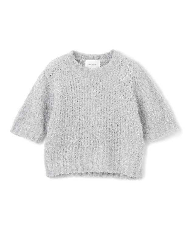 BEIGE， 【洗える・Precious 4月号掲載】TRITOMA / ラメクルーネック半袖ニット Silver