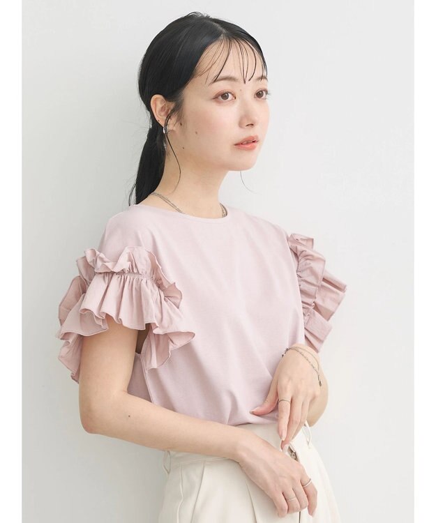 earth music&ecology フリルスリーブカットソー Pink Beige