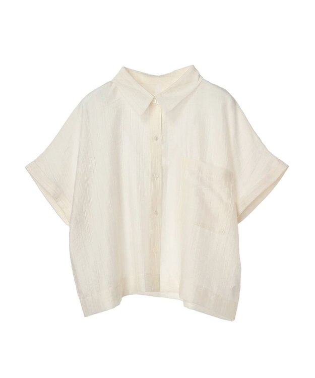 Green Parks シアーストライプショート丈シャツ Off White