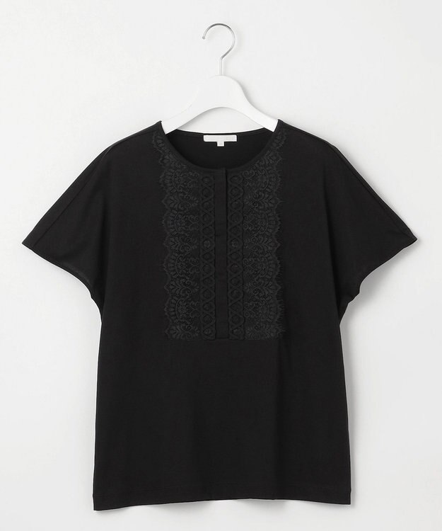 自由区 【洗える】コード刺繍胸元レース カットソー ブラック