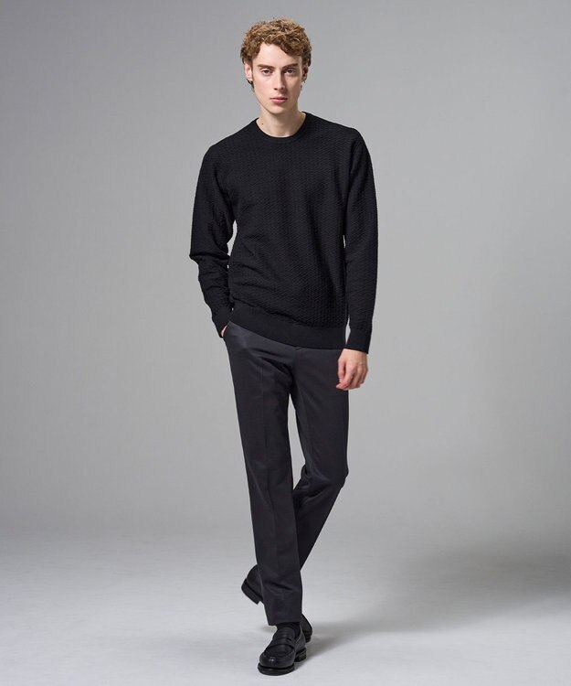 JOSEPH HOMME 新柄【イージーケア】 ヴィスコースリンクス　クルーネックニット ブラック系