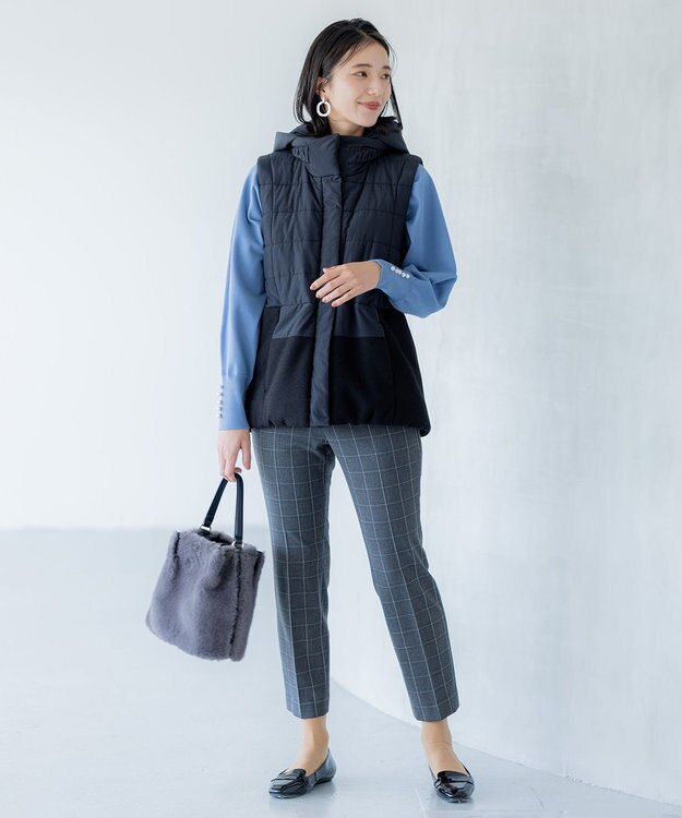 組曲 【中綿・軽羽織】フード付きパディングベスト ブラック系