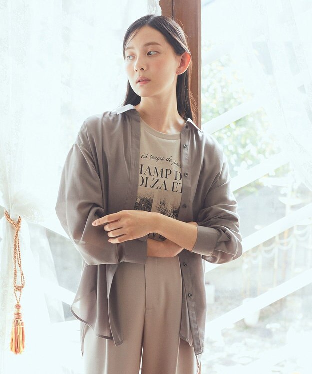 earth music&ecology シアーシャツ Gray Beige