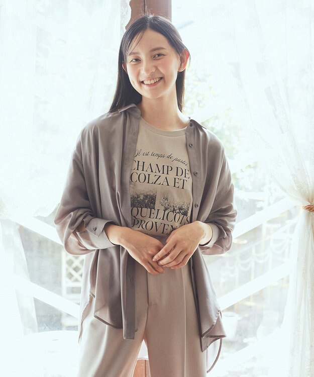 earth music&ecology シアーシャツ Gray Beige