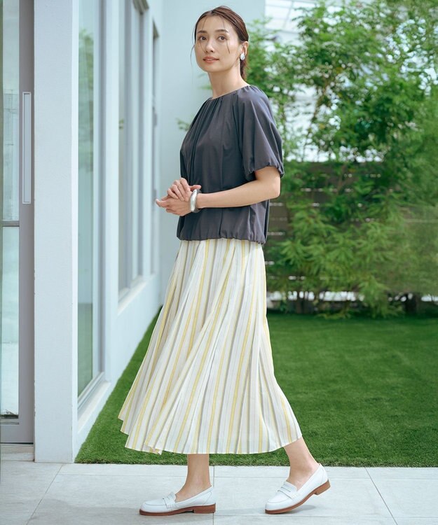 J.PRESS LADIES L 【洗える】ランダムストライプ スカート ベージュストライプ系