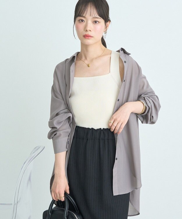 earth music&ecology シアーシャツ Gray Beige