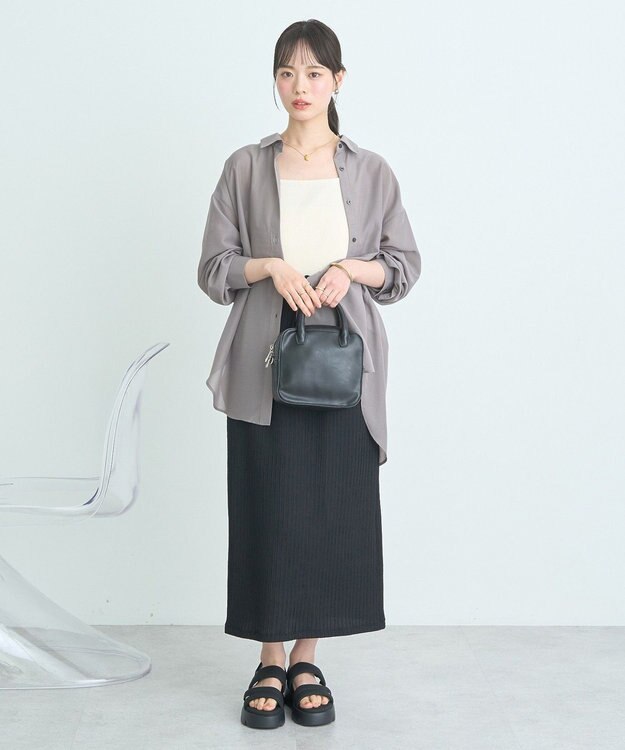 earth music&ecology シアーシャツ Gray Beige