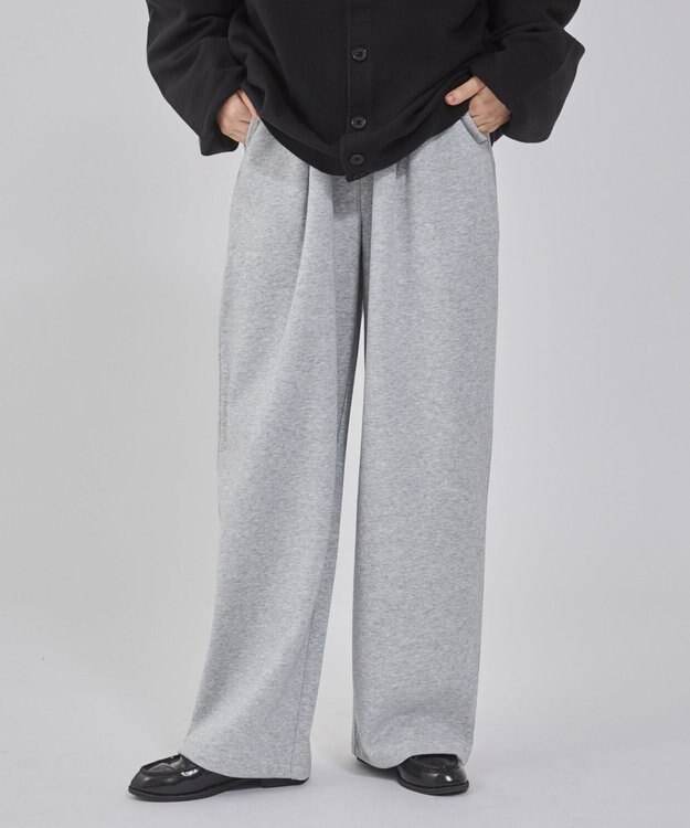 WEGO 【ウエストゴム/MLサイズ展開/ユニセックス着用ITEM】ボンディングワイドスウェットパンツ 杢グレー