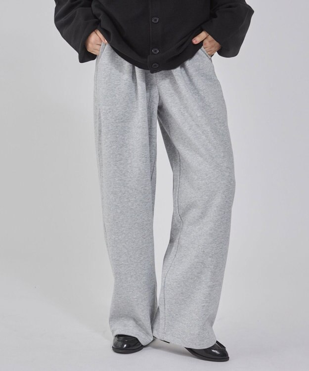 WEGO 【ウエストゴム/MLサイズ展開/ユニセックス着用ITEM】ボンディングワイドスウェットパンツ 杢グレー