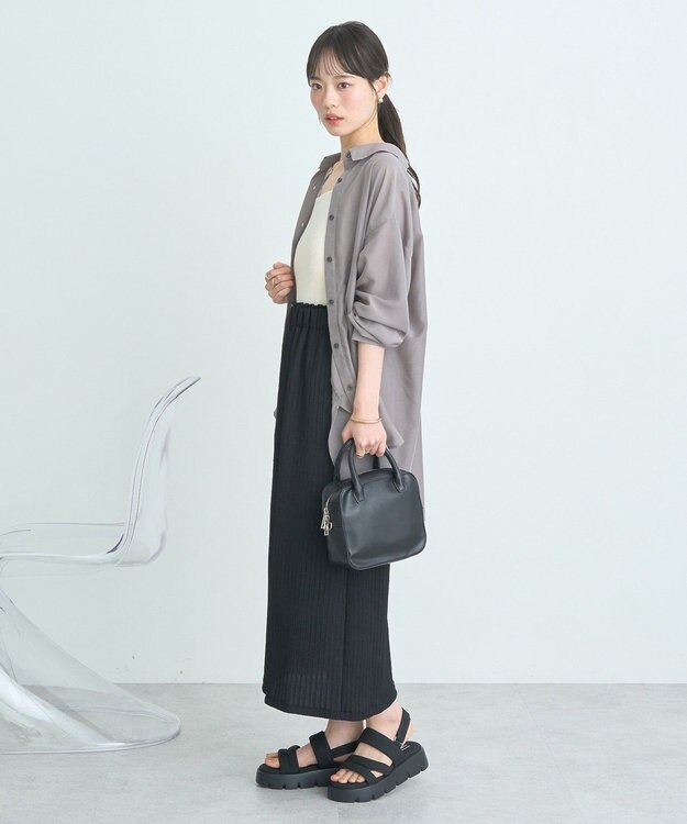 earth music&ecology シアーシャツ Gray Beige