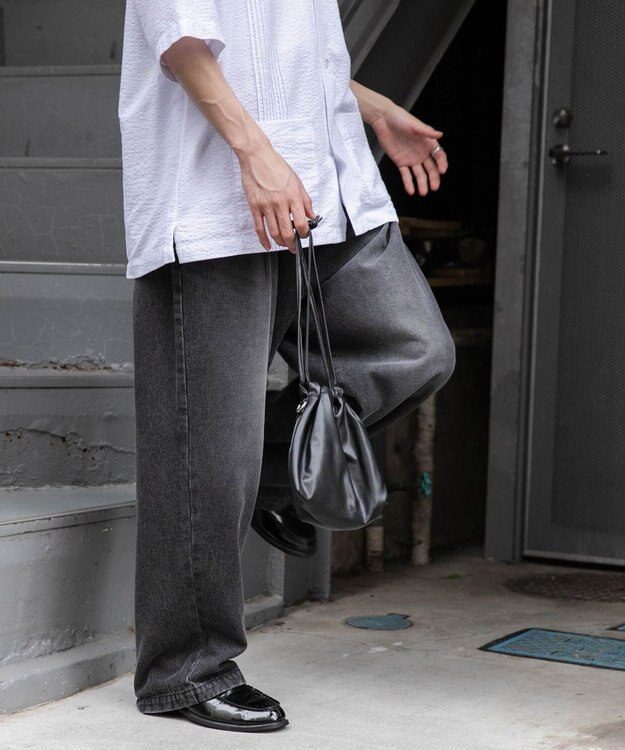 WEGO 【ユニセックス着用ITEM/ウエストゴム/SMLサイズ展開】デニムルーズテーパードパンツ ブラック