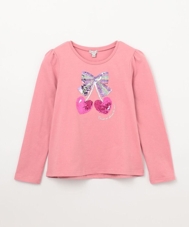ANY KIDS ミラクルスパンコール 長袖 Tシャツ ピンク×チェリー