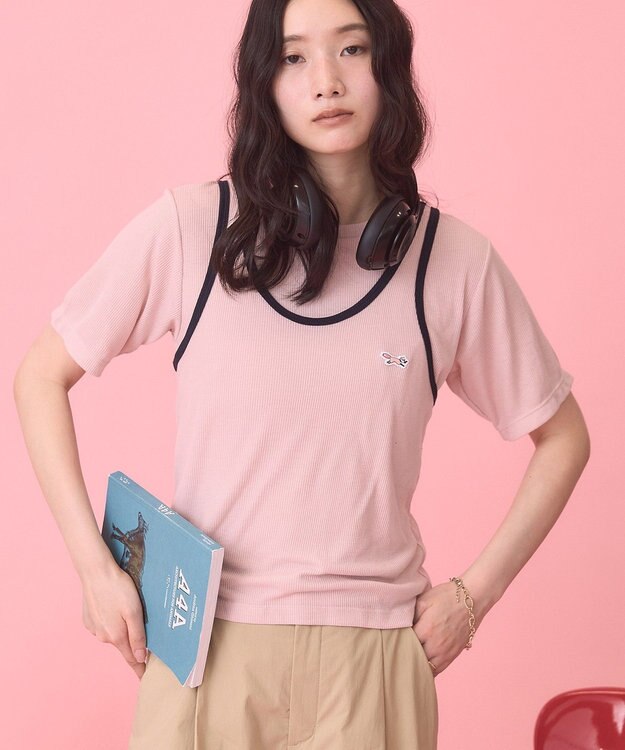 AMERICAN HOLIC 【PENNEY'S】配色タンクトップ+Tシャツ Pink