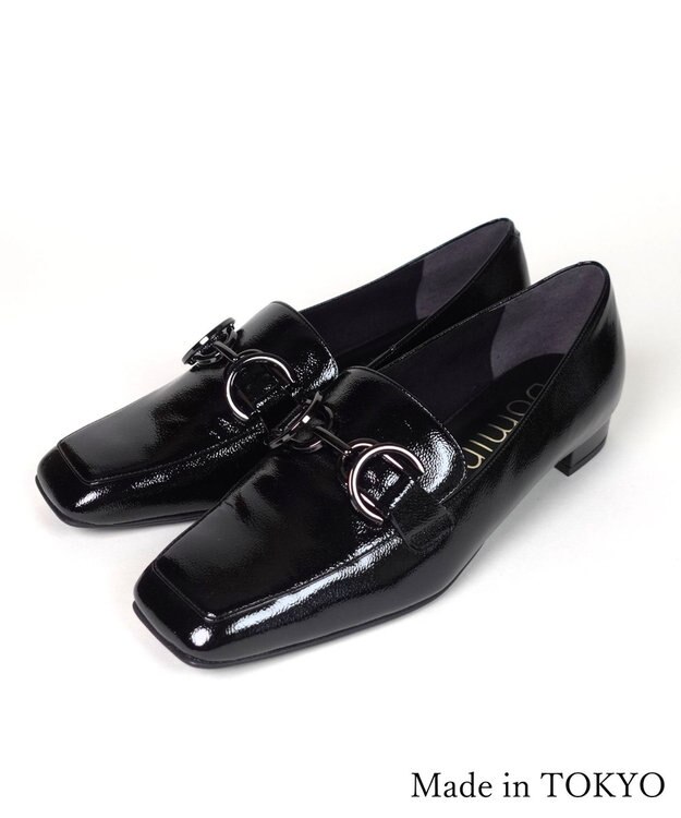 Dominic3 ダブルリング レザーローファー ブラックエナメル