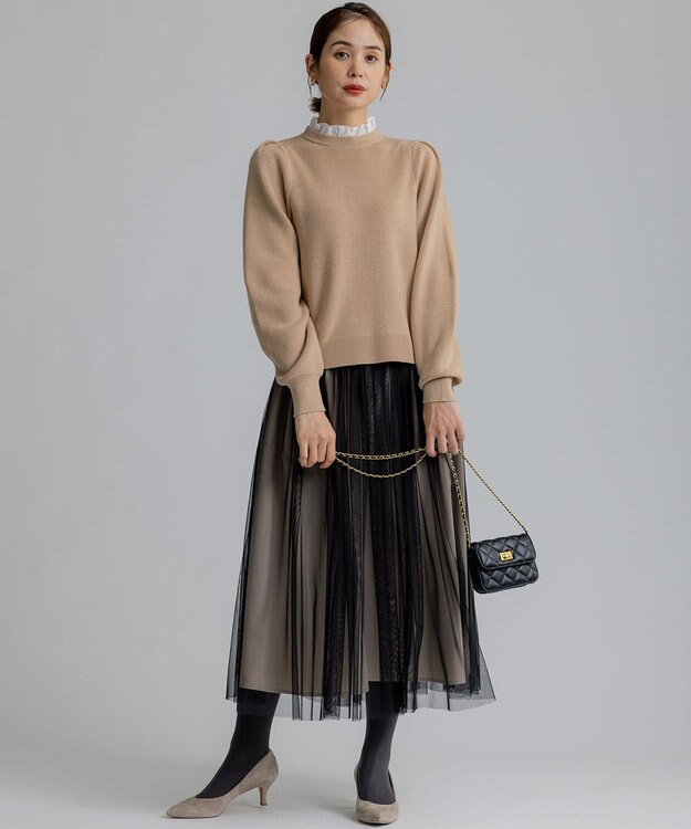 組曲 L 【WEB限定】襟付き片畔ニットプルオーバー ベージュ系