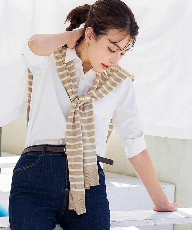 Tiaclasse 肩掛けボーダーフェイクカーデ ベージュ