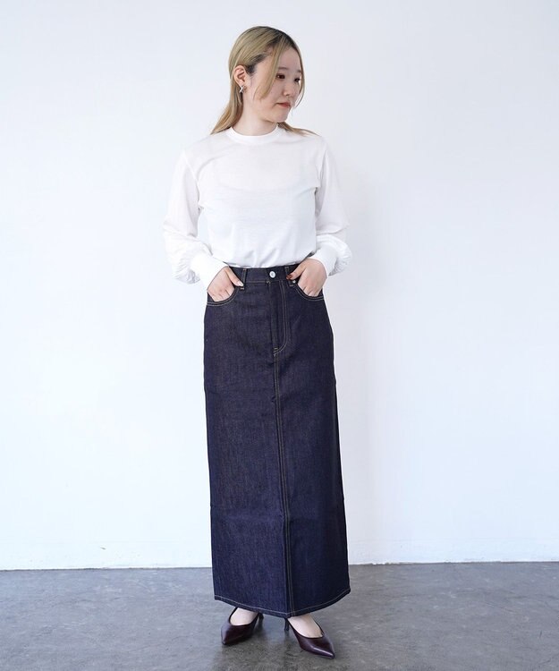 woadblue ＜坪田あさみさんコラボ＞I LINE DENIM SKIRT（RIGID BLUE）Iライン デニムスカート BLUE