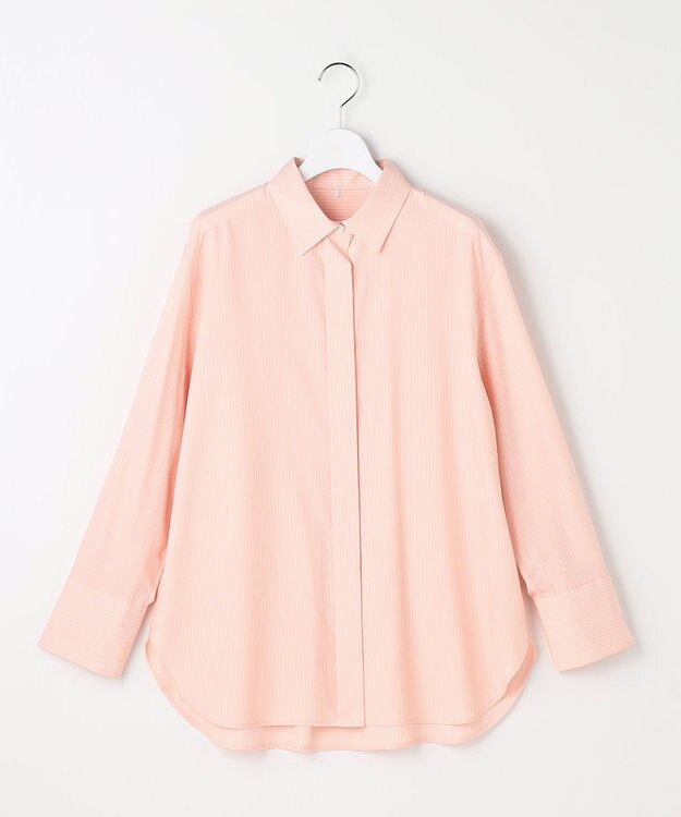 自由区 L ドレープブロード シャツブラウス ピンク×白ライン