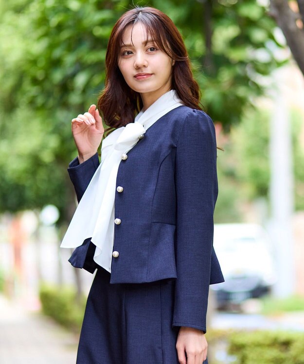 Feroux 【先行予約】パール釦ペプラムジャケット×スカート セットアップ ネイビー系