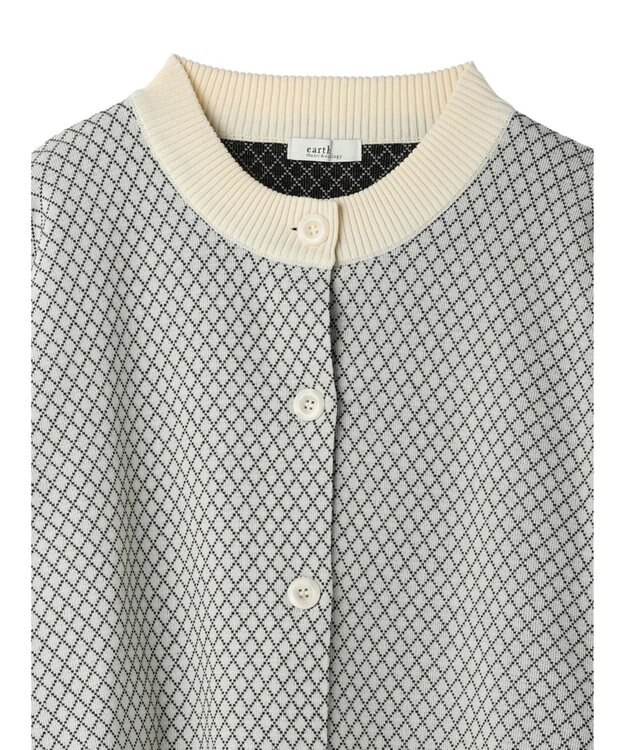 earth music&ecology ダイヤ柄ジャガードカーディガン Off White