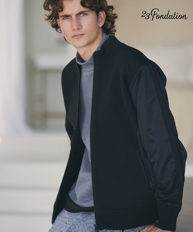 23区GOLF 【23Fondation/MEN】ハイブリッド ニットアウター ブラック系