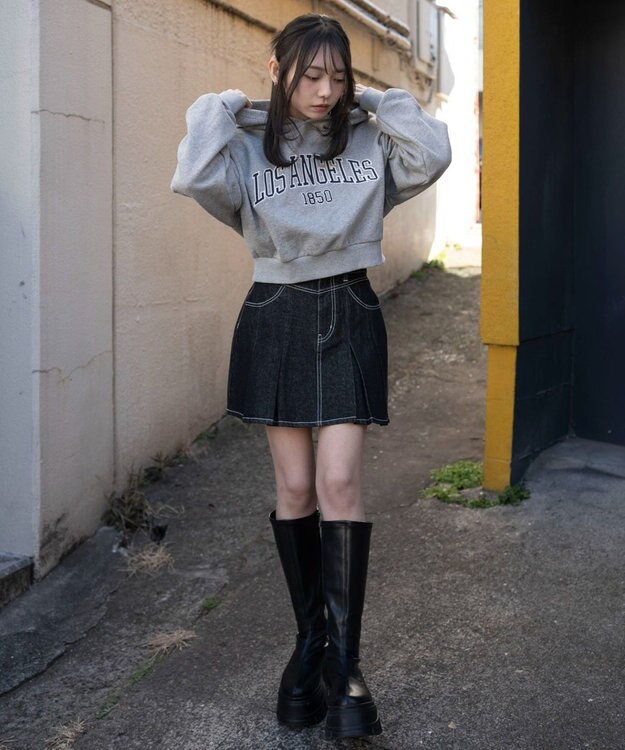 WEGO デニムプリーツミニスカート デニムブラック