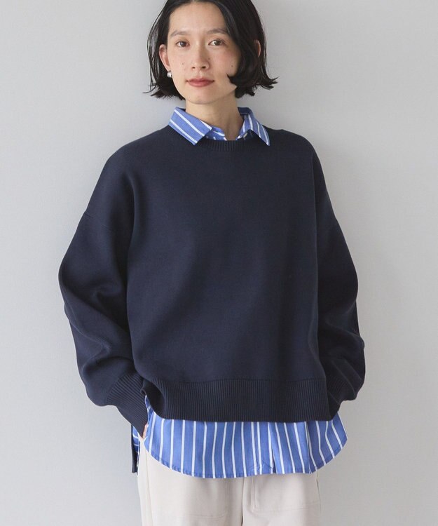 AMERICAN HOLIC 袖ボリュームサイドスリットニットプルオーバー Navy