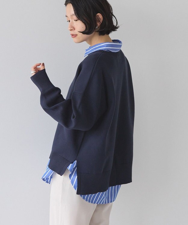 AMERICAN HOLIC 袖ボリュームサイドスリットニットプルオーバー Navy