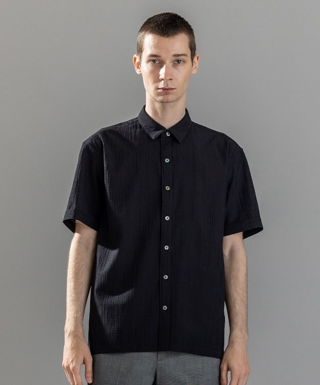 JOSEPH HOMME 新素材【通気性/ストレッチ】トリコサッカーストレッチ 　レギュラーカラー半袖シャツ ブラック系