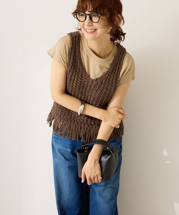 AMERICAN HOLIC 【前後2WAY】フリンジショートベスト Charcoal Gray