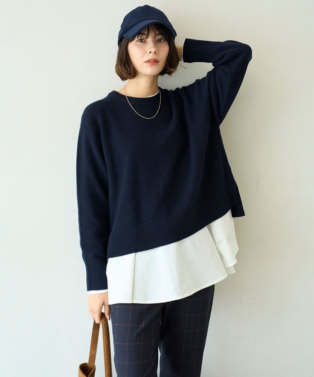 UNFILO カシミヤブレンド クルーネックニット ネイビー