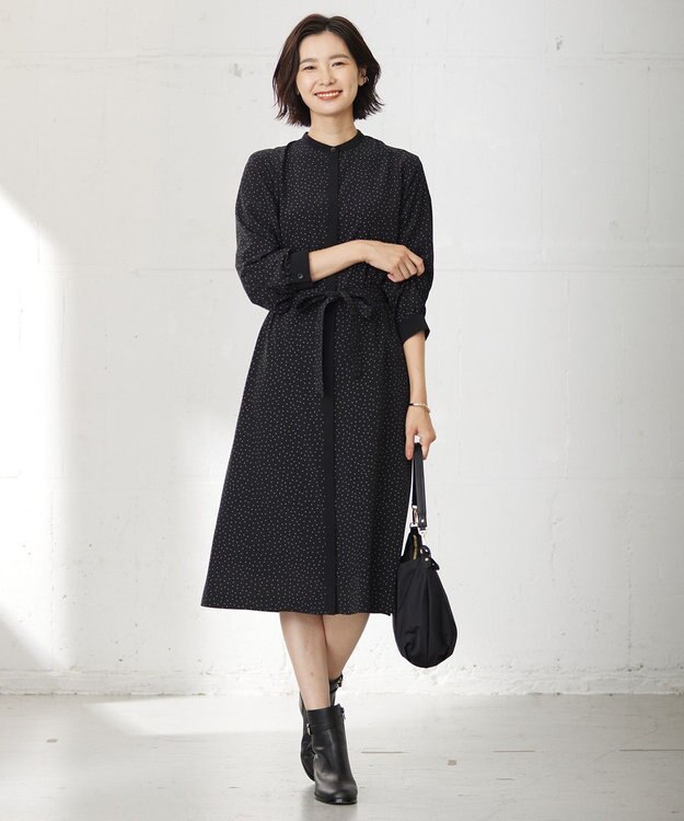 J.PRESS LADIES 【洗える】フェミニッシュパウダー dots ワンピース ブラック系5