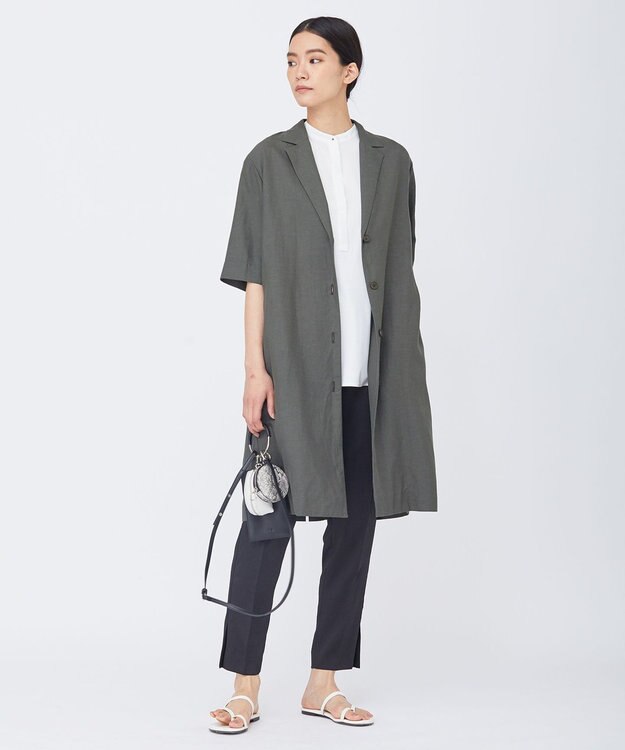 ICB 【洗える】 Unleash  半袖ロングジャケット ダークカーキ系