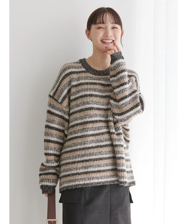 AMERICAN HOLIC グラデーションボーダーニットプルオーバー Black